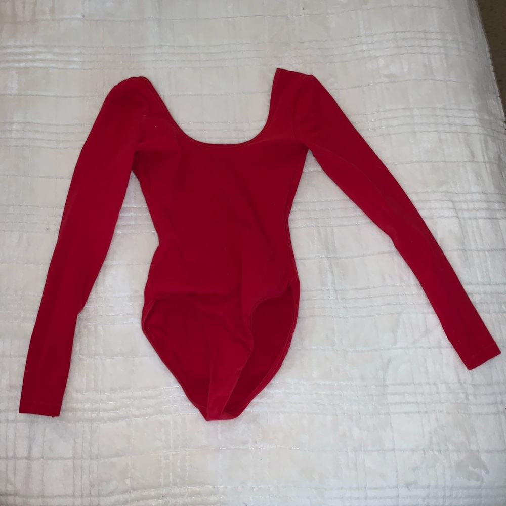 Red body suit, low back